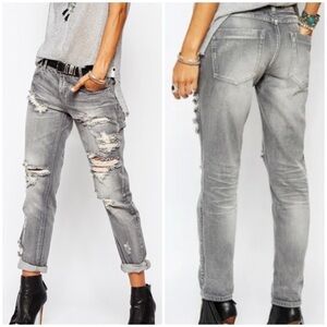 One BY ONETEASPOON Awesome Baggies Smokey Grey Distressed Tapered Cuffed Jeans